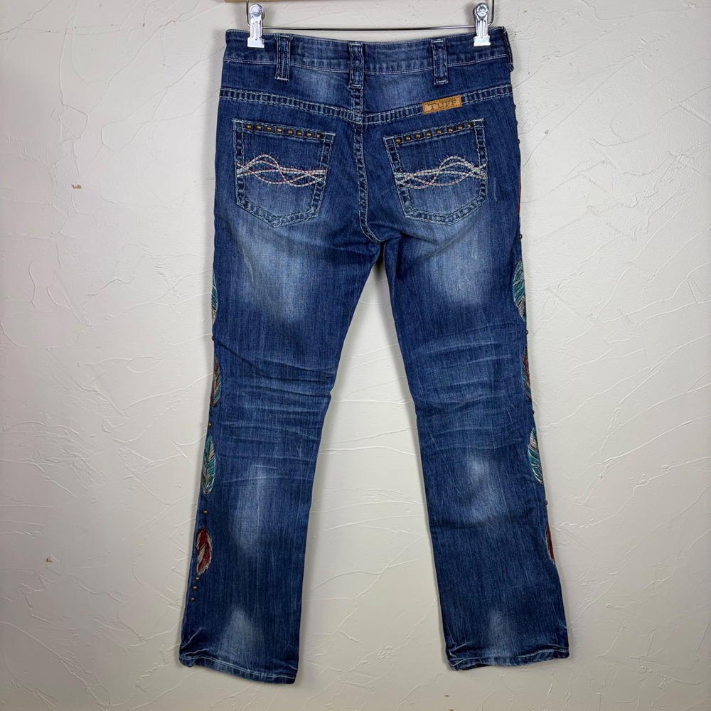 Cowgirl Tuff Bootcut Jeans Blue Feather Embroidered Western Rodeo W28 L32 JBVWGS - Picture 2 of 16